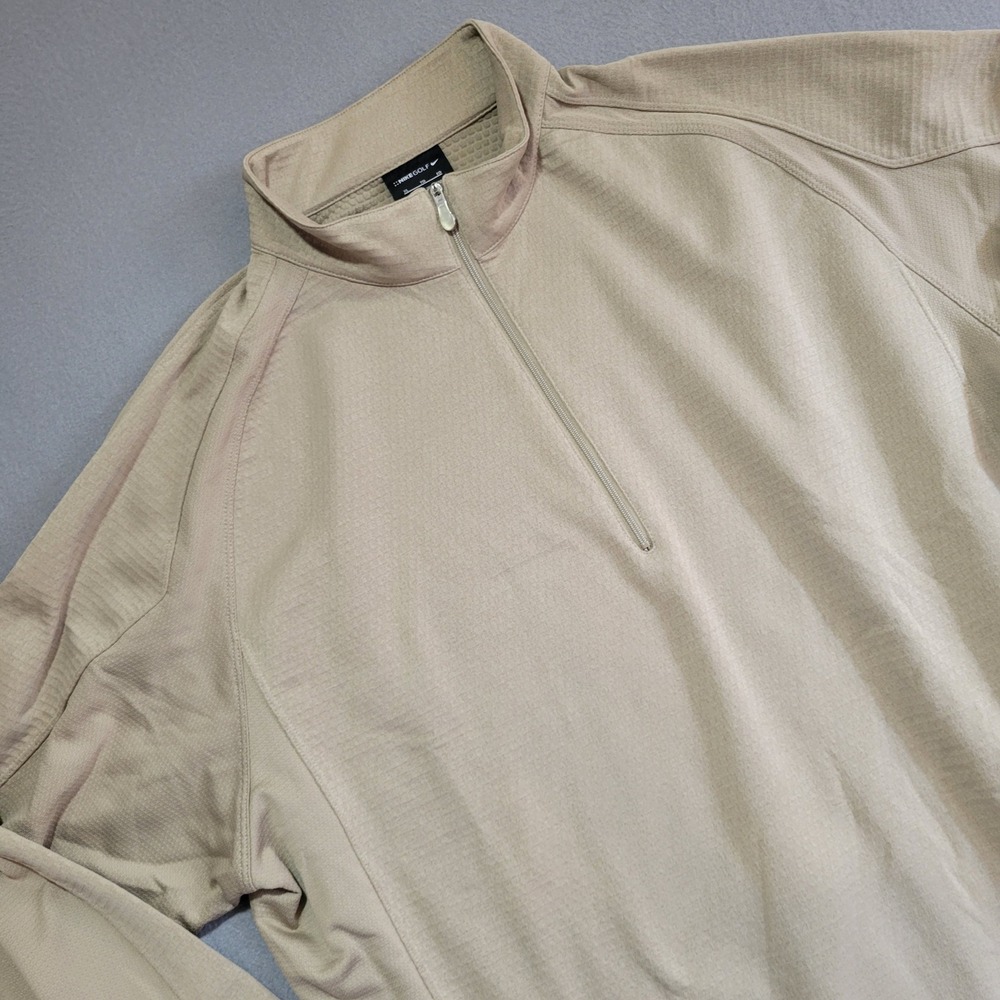Nike Golf Mens XL Tan Nike Fit Therma 1/4 Zip Pullover Mock Neck Waffle Knit